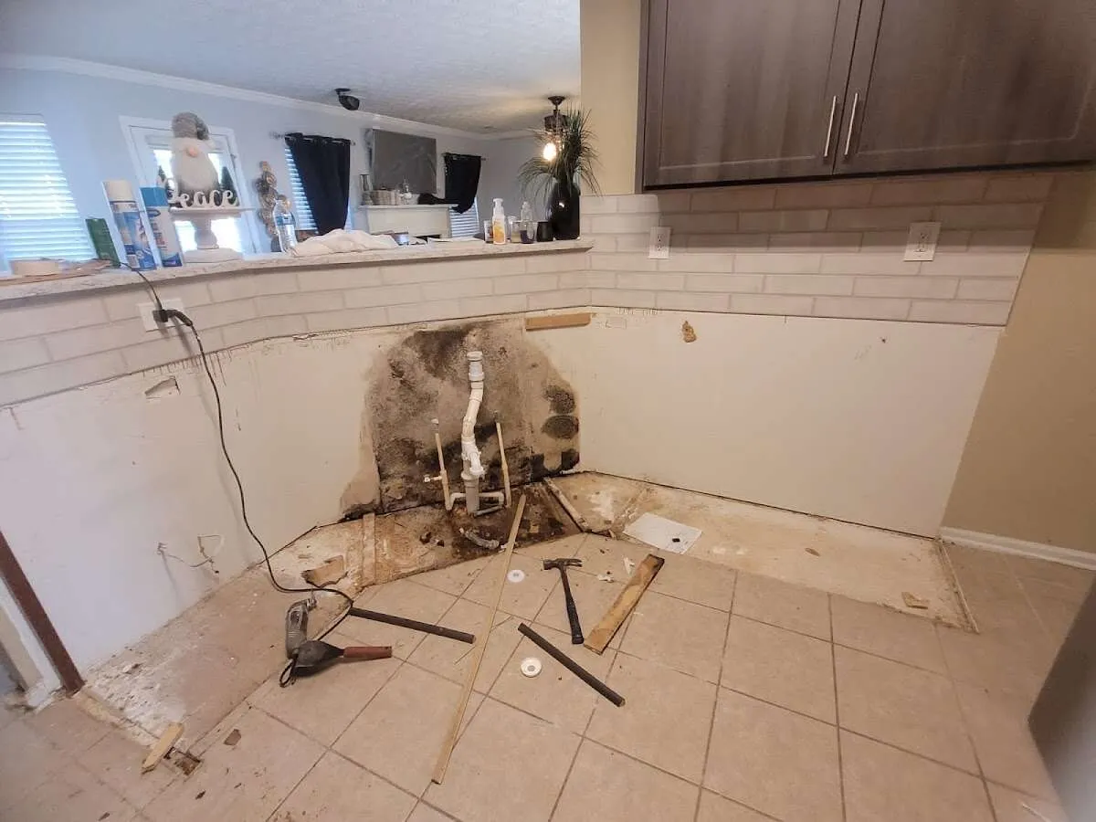 Mold behind wall with plumbing during Flood Damage Cleanup in Rumson