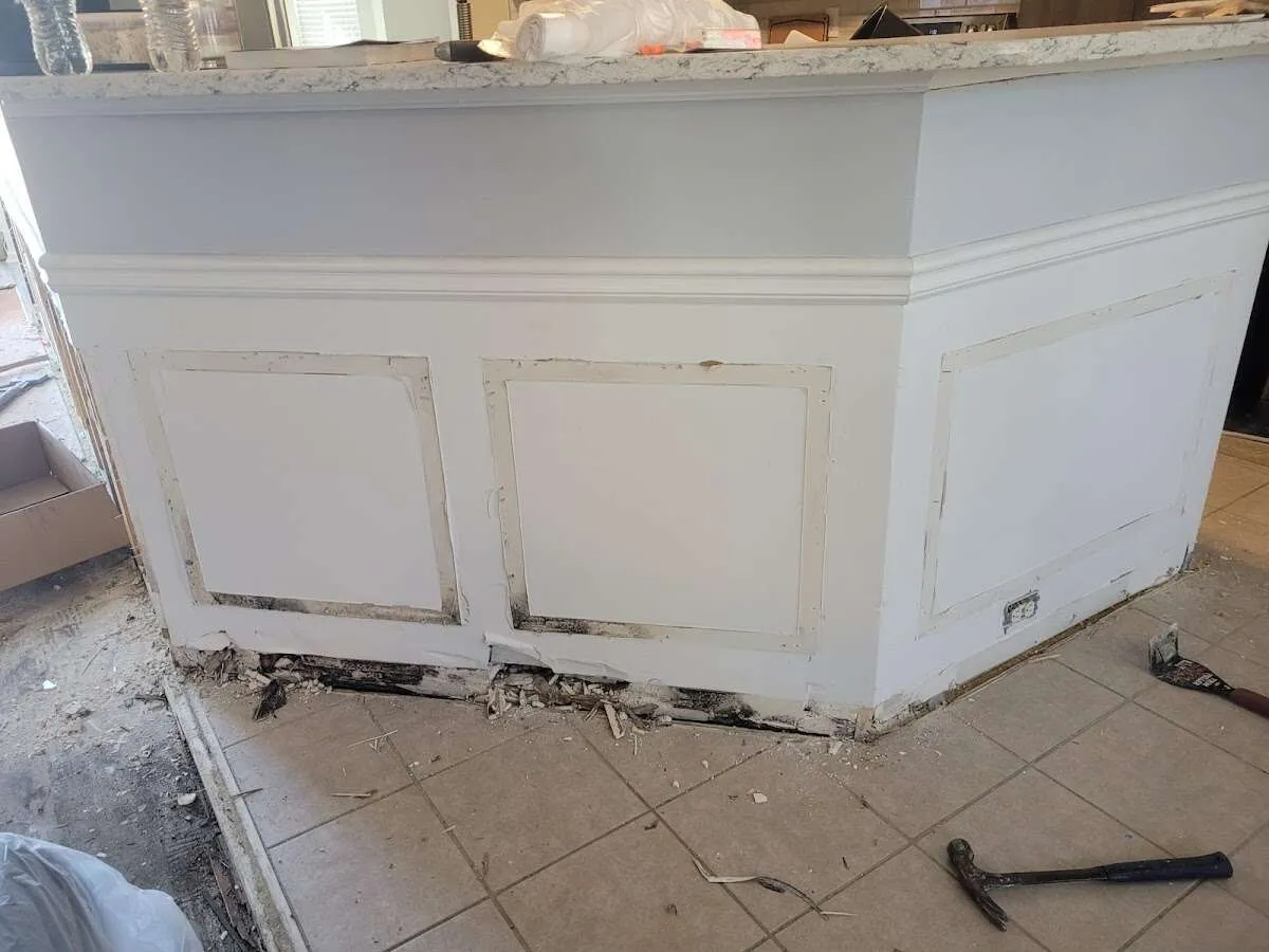 Water damage and mold on kitchen during Sewage Cleanup & Sanitation in Rumson
